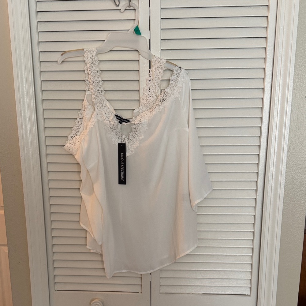 Unique Spectrum White Lace Accent Blouse